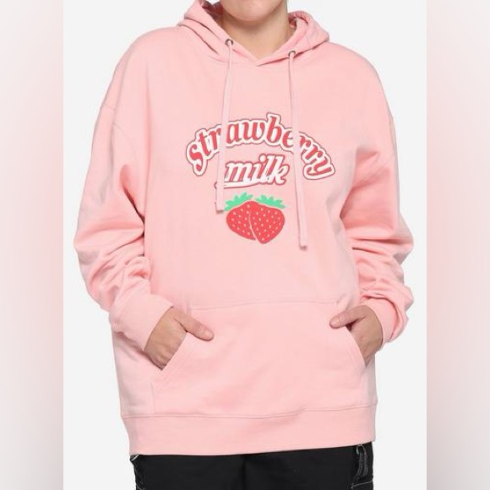 Hot topic strawberry milk pullover hoodie